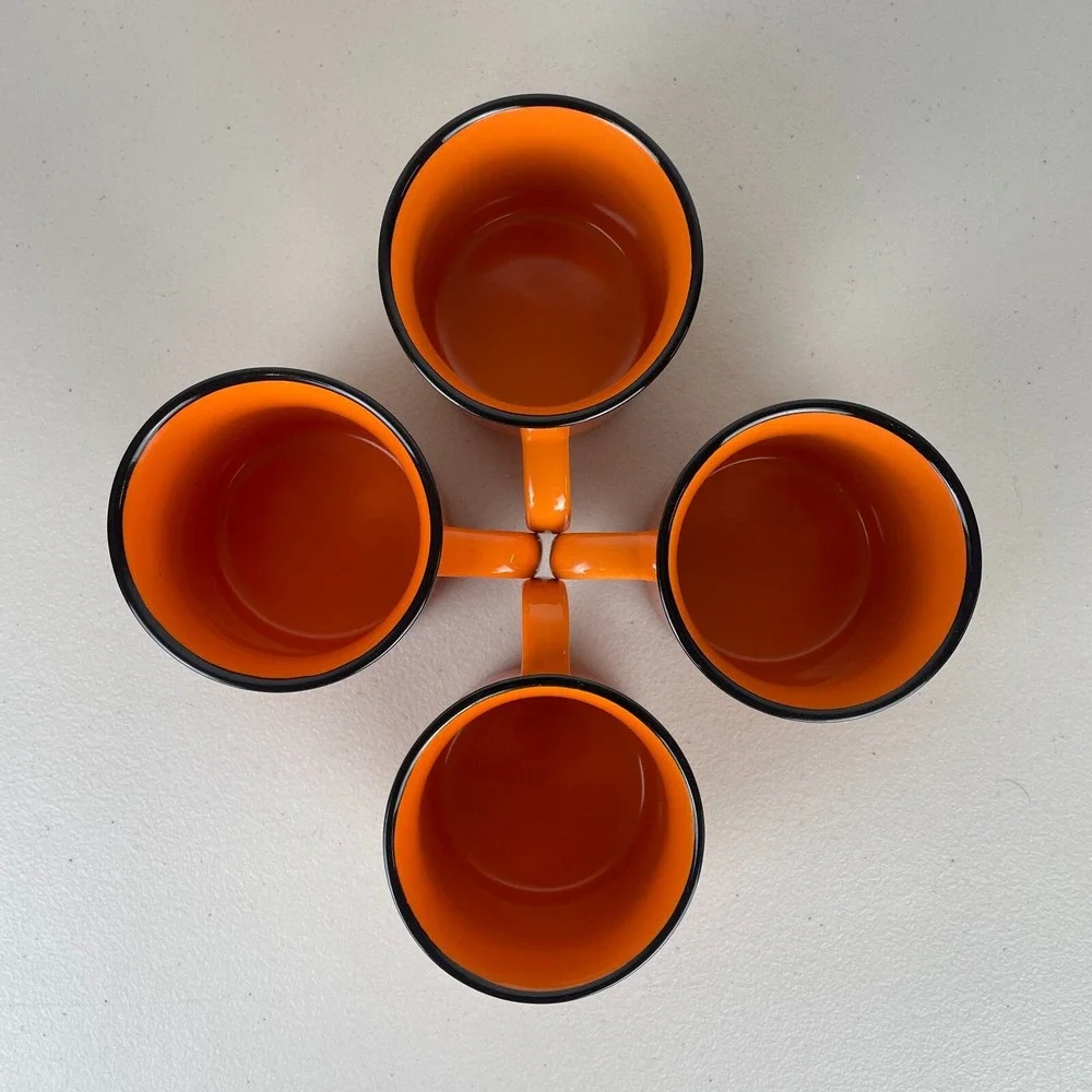 Bulleit Frontier Whiskey Mugs Cups Set of 4 Ceramic Orange Distillery Liquor